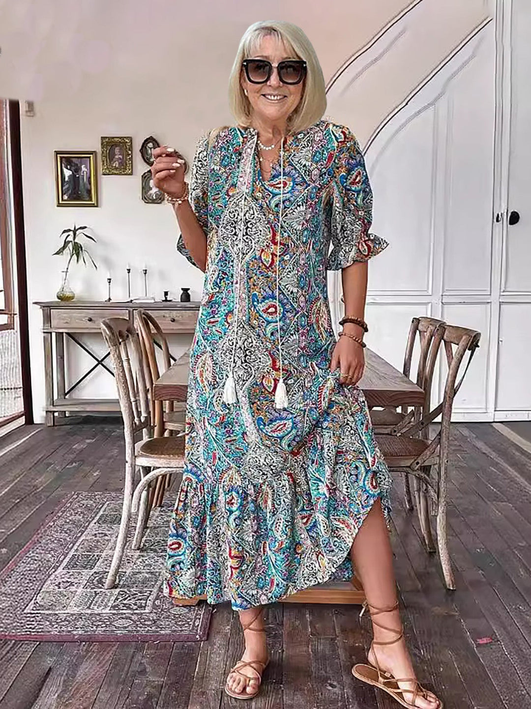 Ailsa – Printed Boho Midi Dress