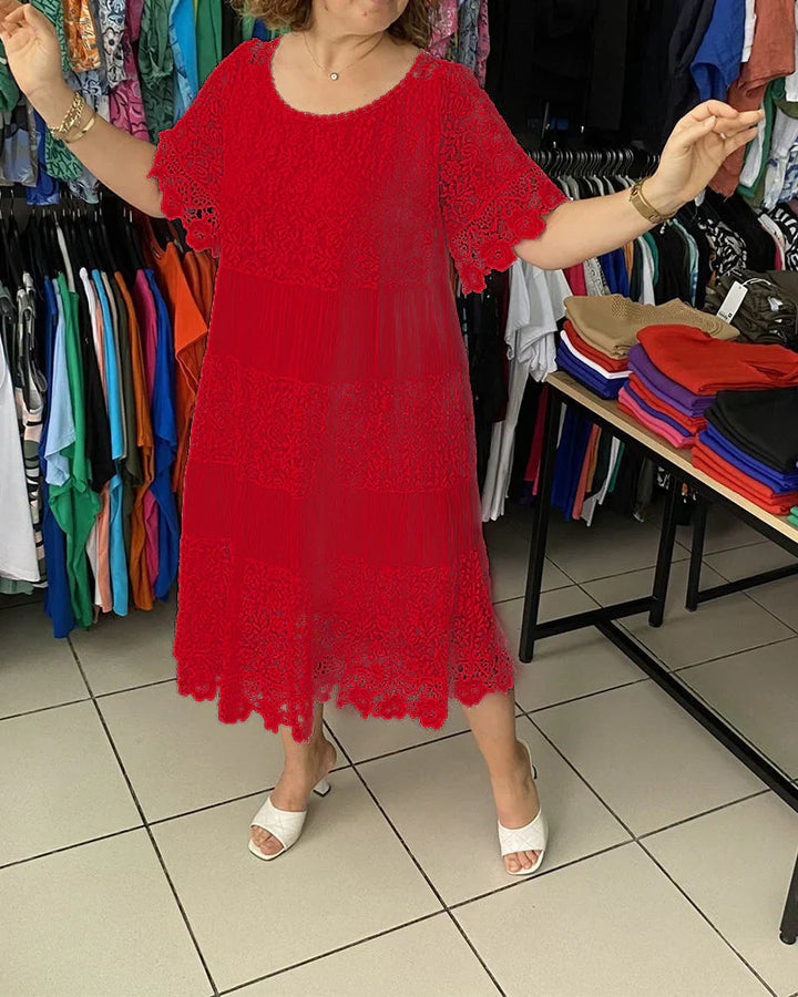 Zelvina – Lace Tiered Midi Dress