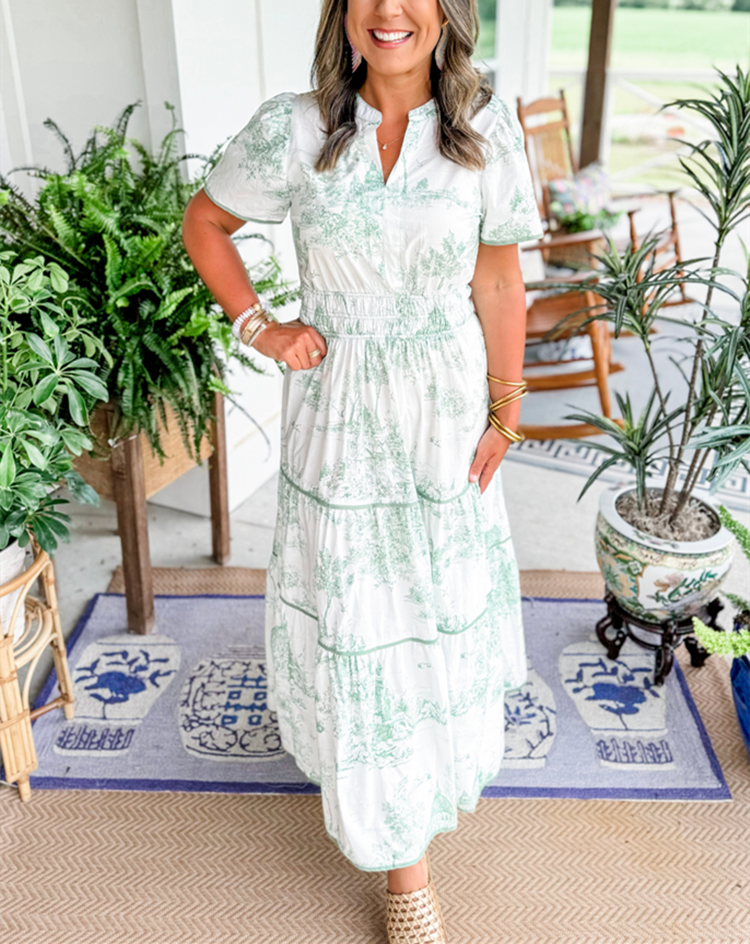 Blythe – Ruched Print Tiered Maxi Dress