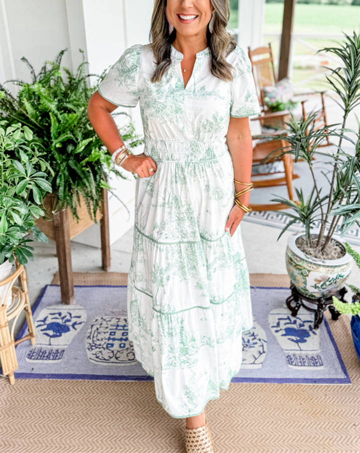 Blythe – Ruched Print Tiered Maxi Dress