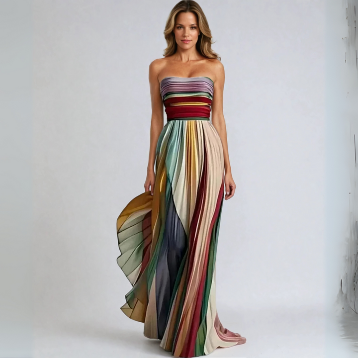 Xavierra – Strapless Pleated Maxi Dress