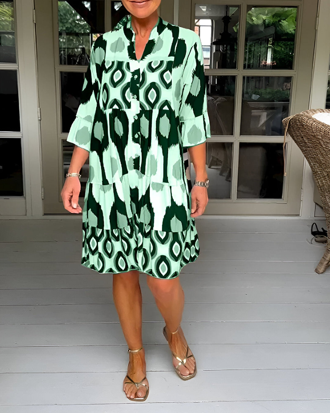 Zelina – Patterned Button-Front Dress