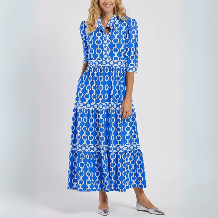 Verity – Chain Print Tiered Shirt Dress
