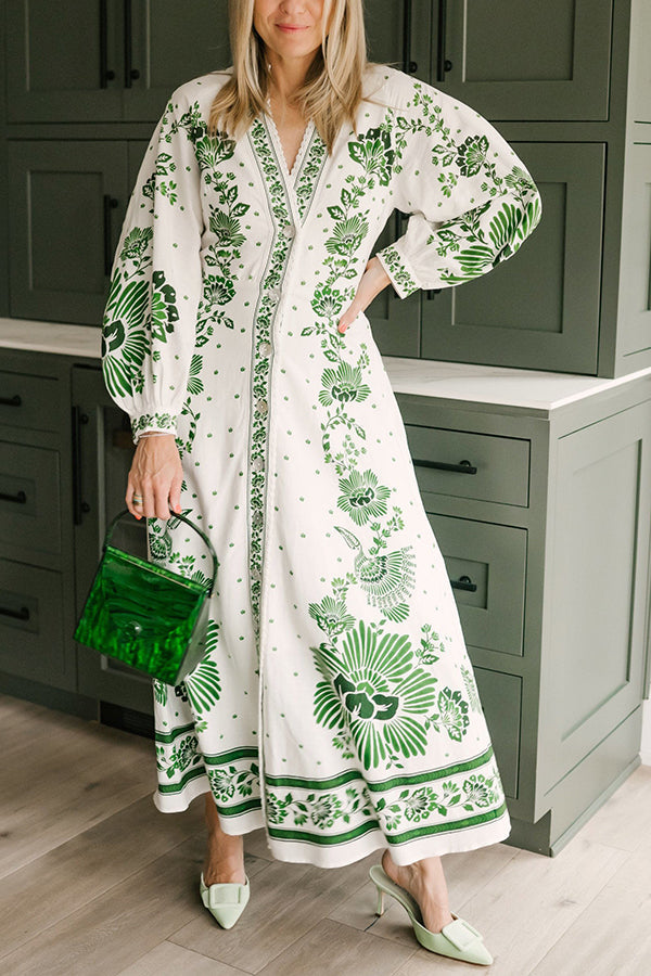 Delyth – Printed Embroidered Maxi Dress