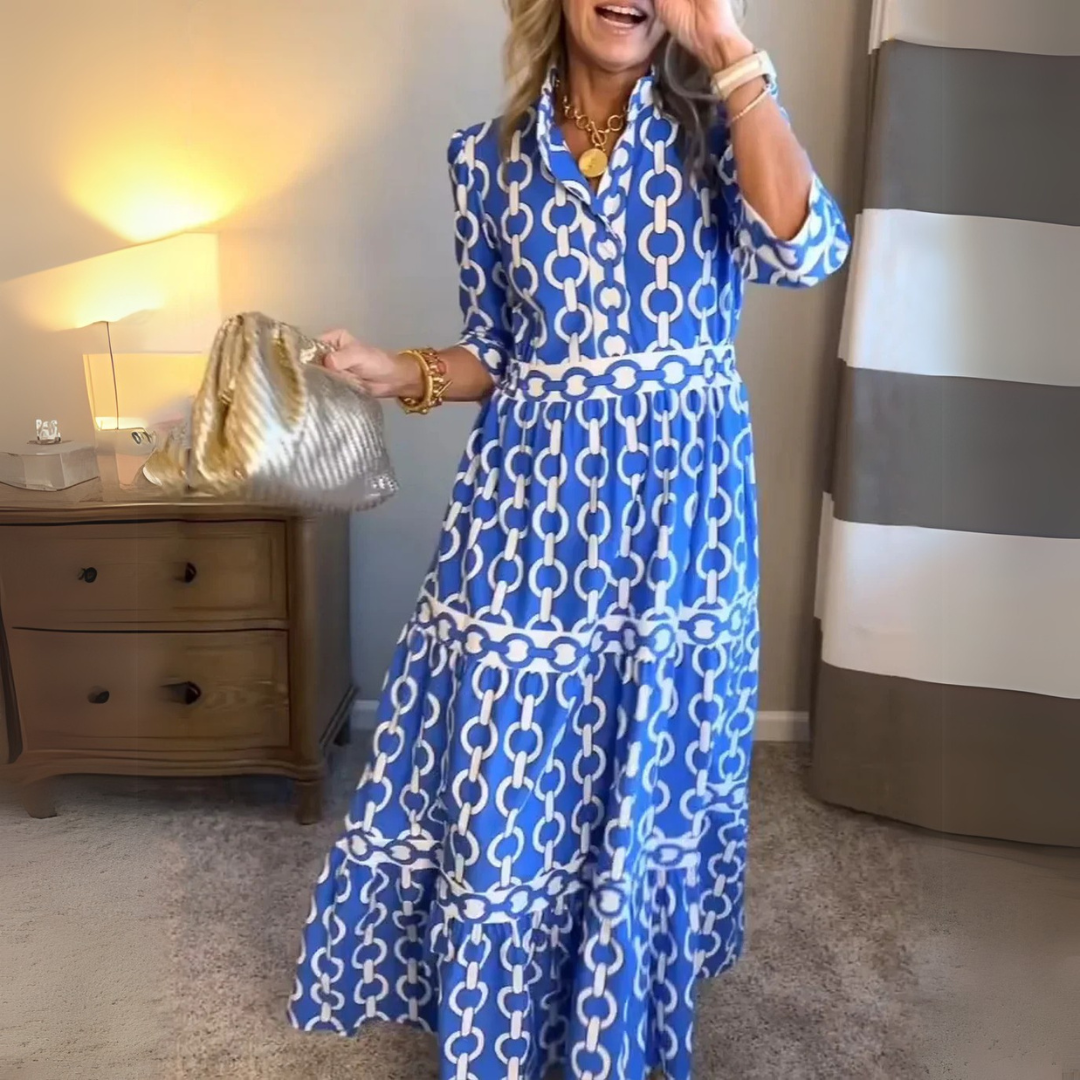 Verity – Chain Print Tiered Shirt Dress