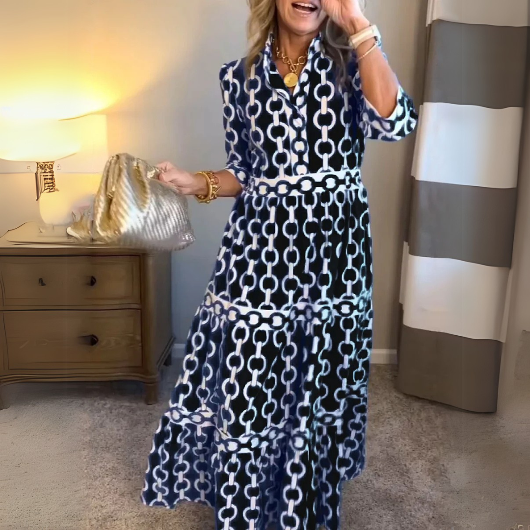Verity – Chain Print Tiered Shirt Dress
