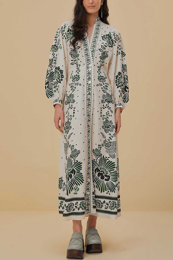 Delyth – Printed Embroidered Maxi Dress