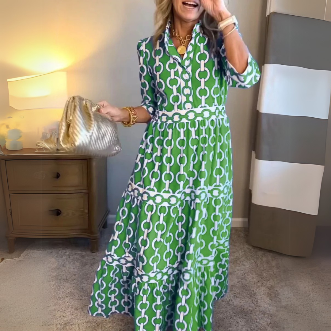 Verity – Chain Print Tiered Shirt Dress