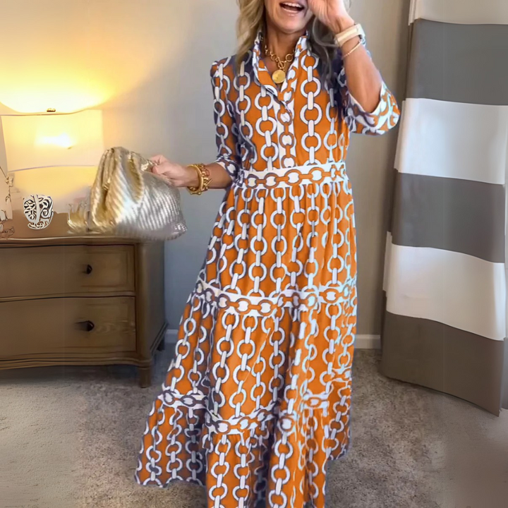 Verity – Chain Print Tiered Shirt Dress