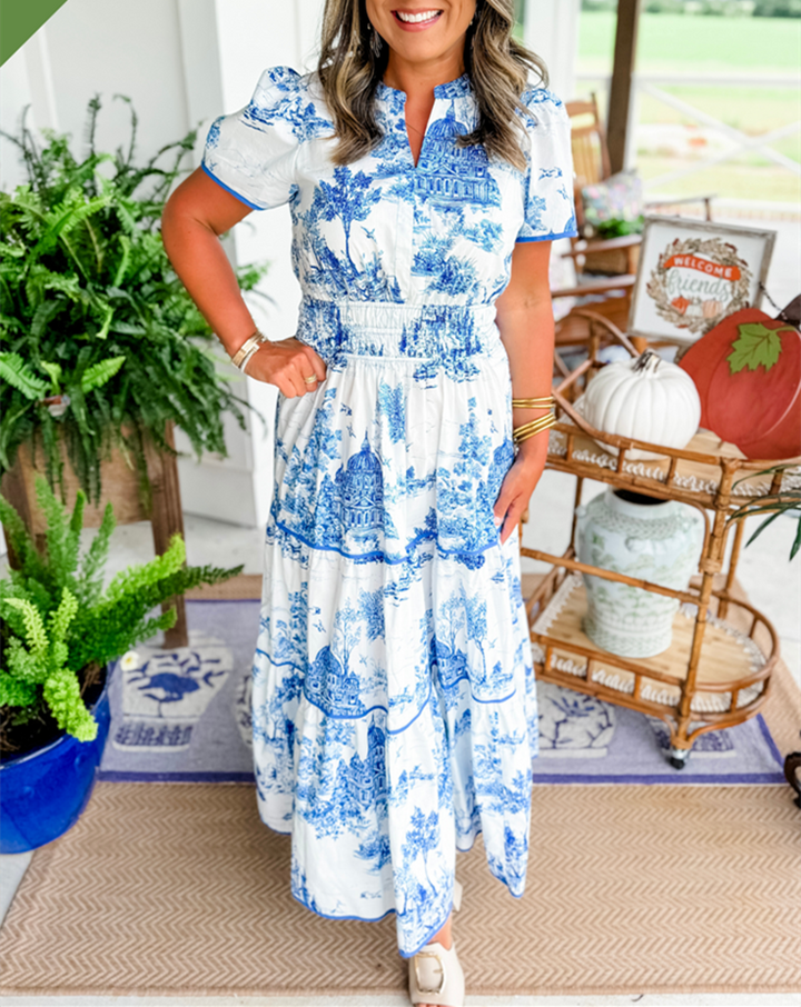Blythe – Ruched Print Tiered Maxi Dress