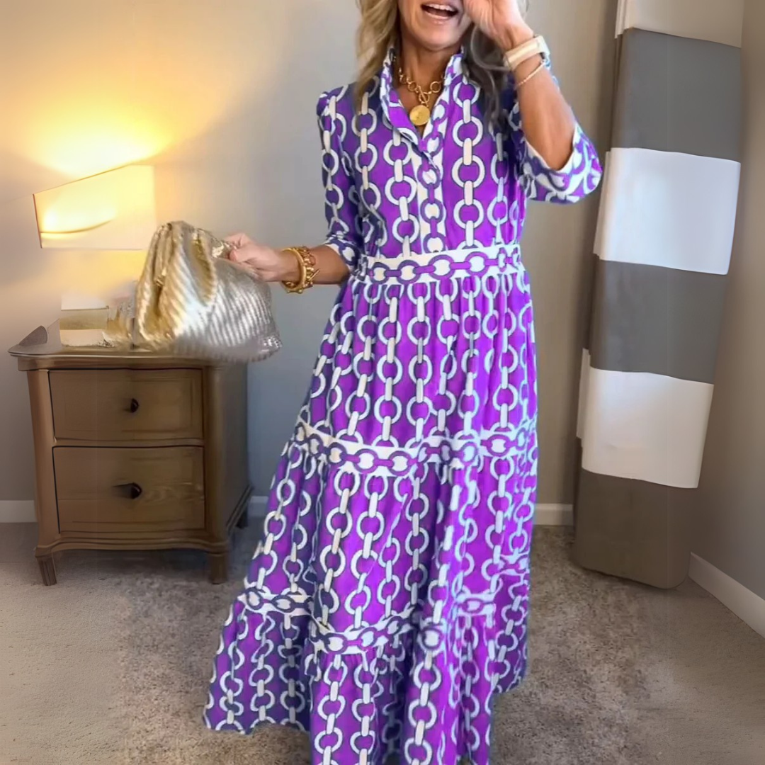 Verity – Chain Print Tiered Shirt Dress