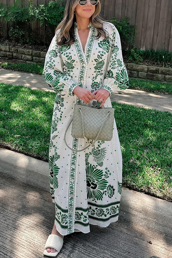 Delyth – Printed Embroidered Maxi Dress