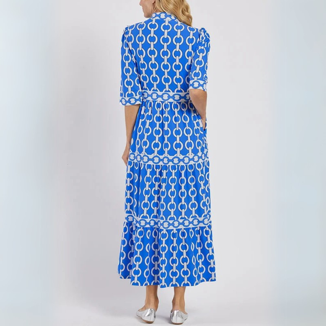 Verity – Chain Print Tiered Shirt Dress