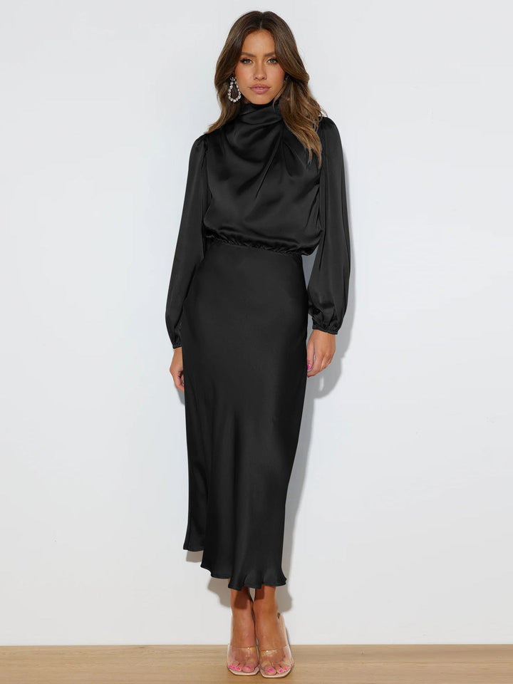 Abi – High Neck Satin Midi Dress