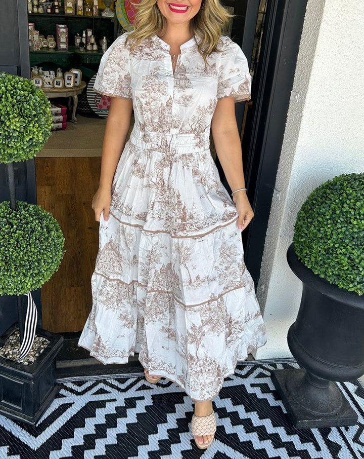 Blythe – Ruched Print Tiered Maxi Dress