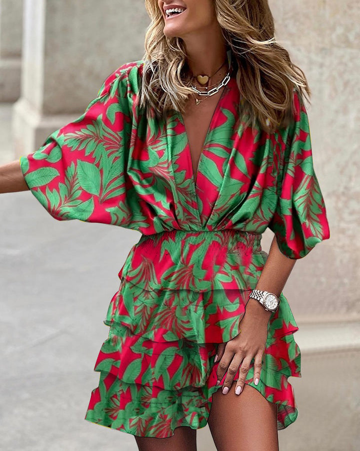 Ysmelle – Printed Ruffle Wrap Dress