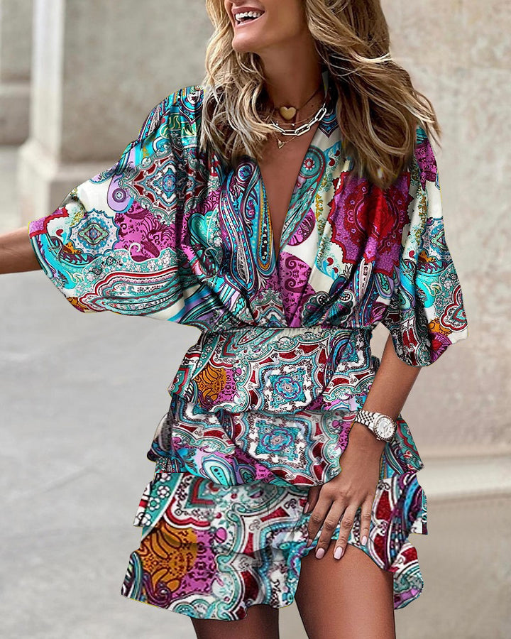 Ysmelle – Printed Ruffle Wrap Dress