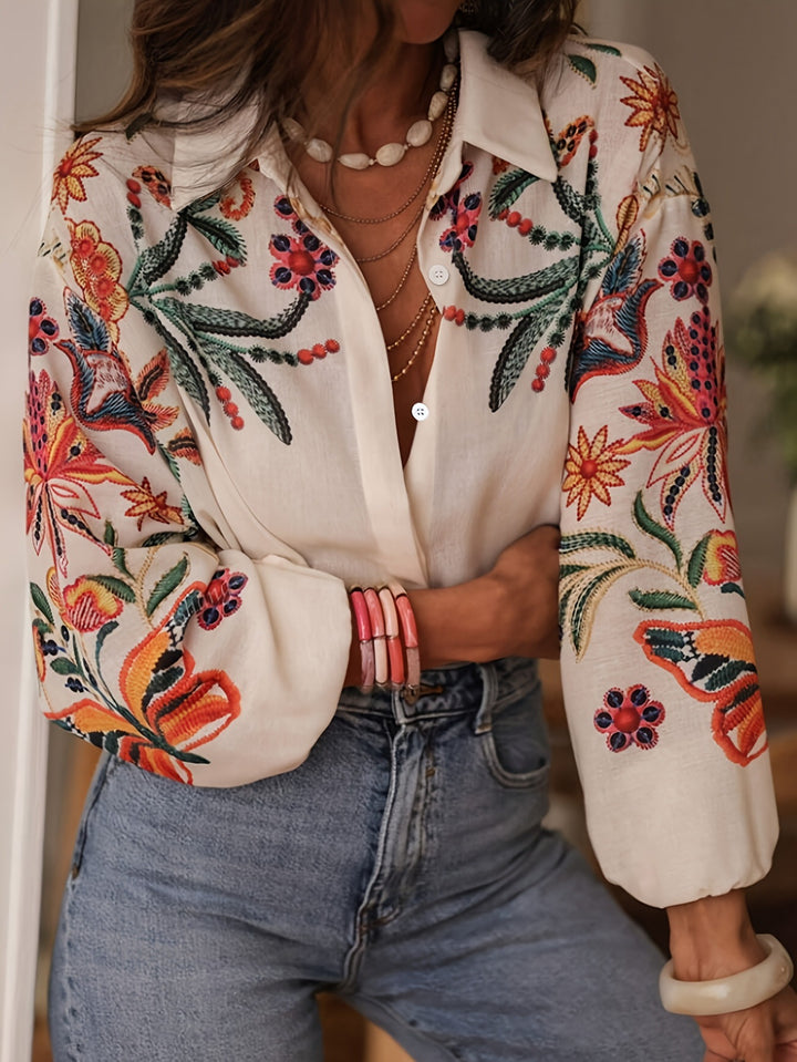 Nerida – Embroidered Boho Button-Up Blouse