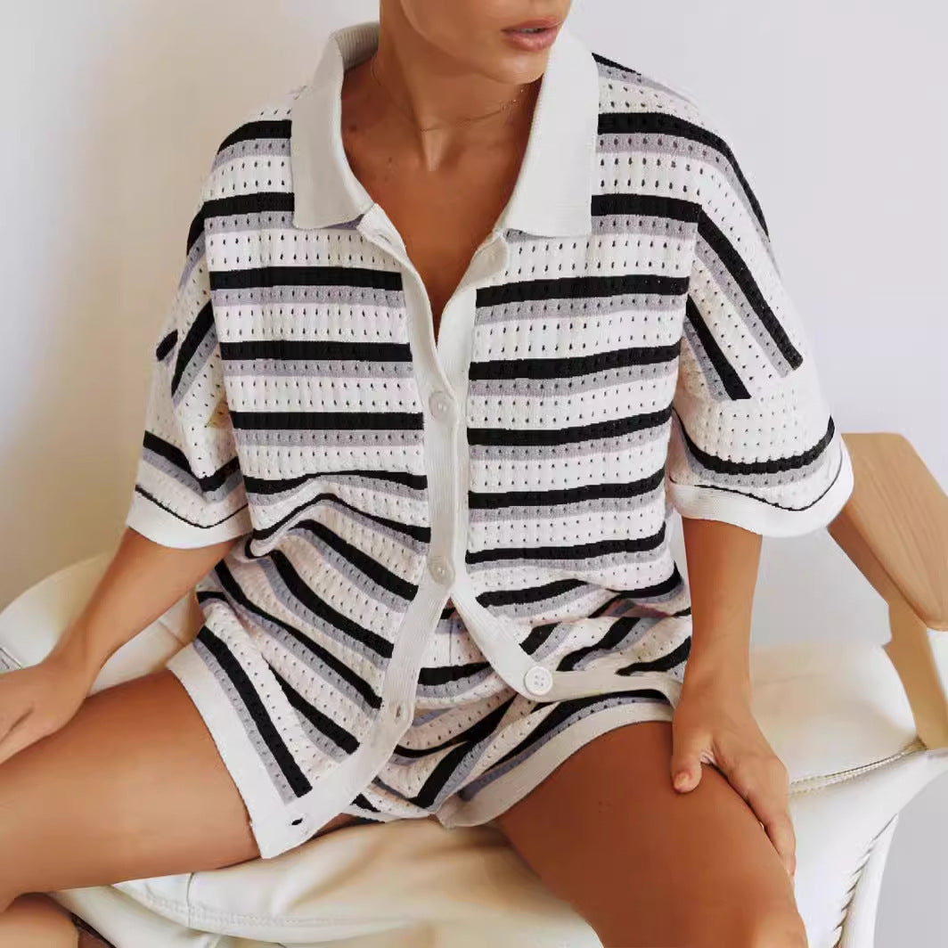 Harper – Striped Knit Button-Up Set