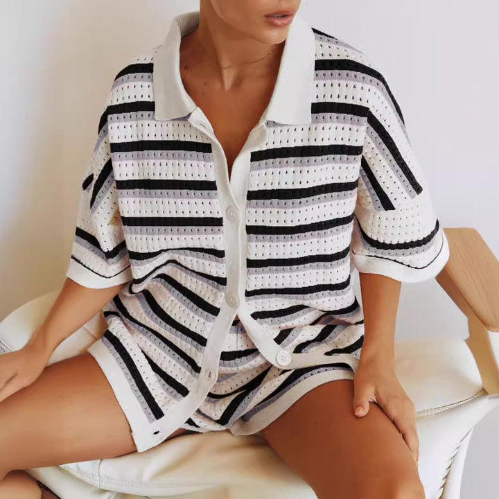 Harper – Striped Knit Button-Up Set