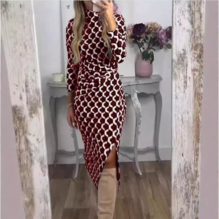 Yvaine – Geometric High-Neck Midi Dress