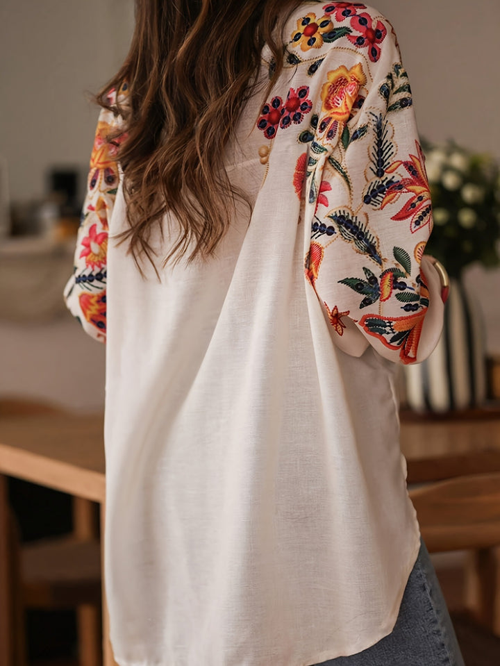 Nerida – Embroidered Boho Button-Up Blouse