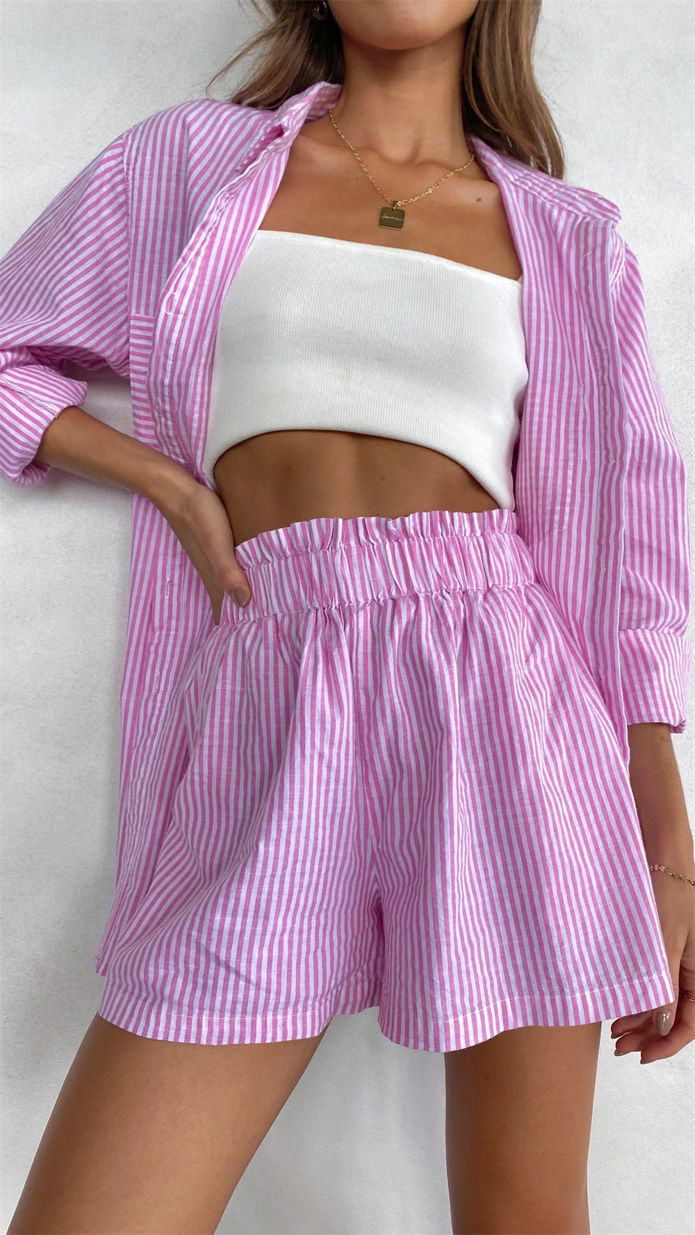 Yuna – Striped Relaxed Shirt and Shorts Set