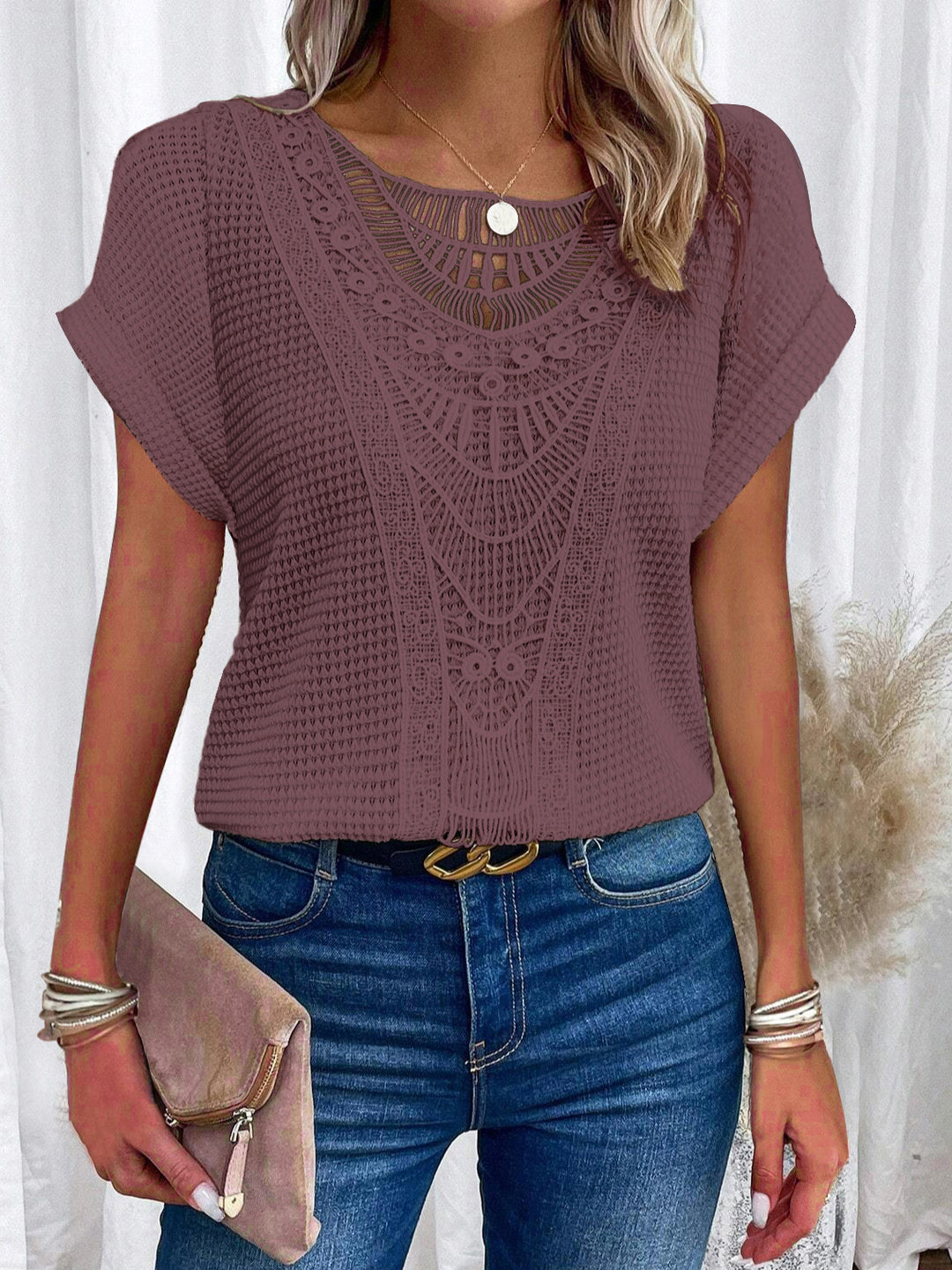 Zarelle – Lace Detail Short Sleeve Top