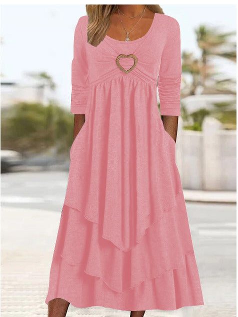Rowena – Layered Heart Detail Midi Dress