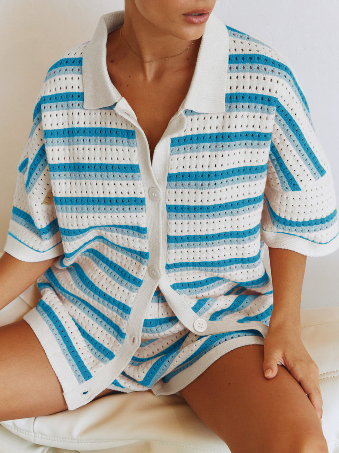 Harper – Striped Knit Button-Up Set