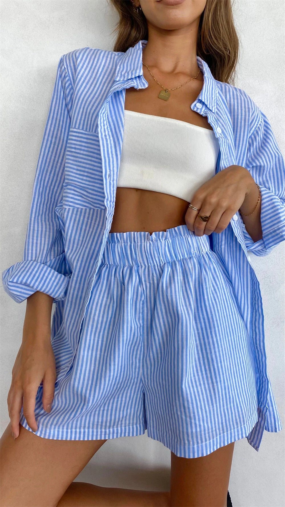 Yuna – Striped Relaxed Shirt and Shorts Set