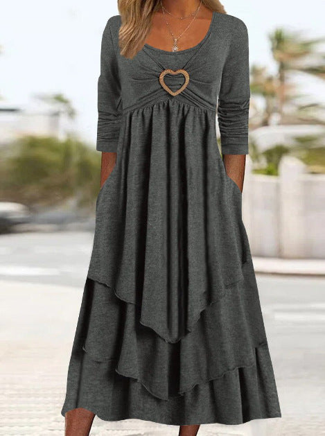 Rowena – Layered Heart Detail Midi Dress