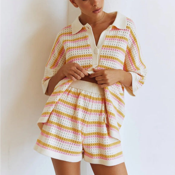 Harper – Striped Knit Button-Up Set