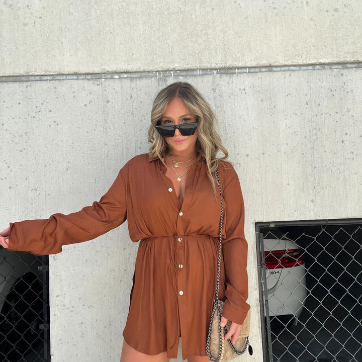 Arline – Long Sleeve Button-Up Shirt Dress