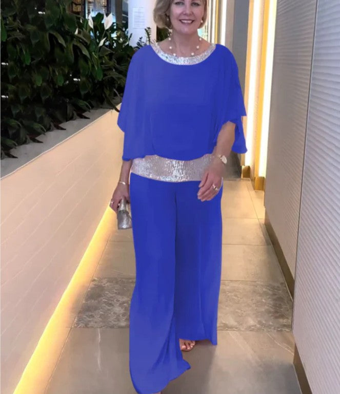 Urielle – Sequin Trim Wide-Leg Jumpsuit