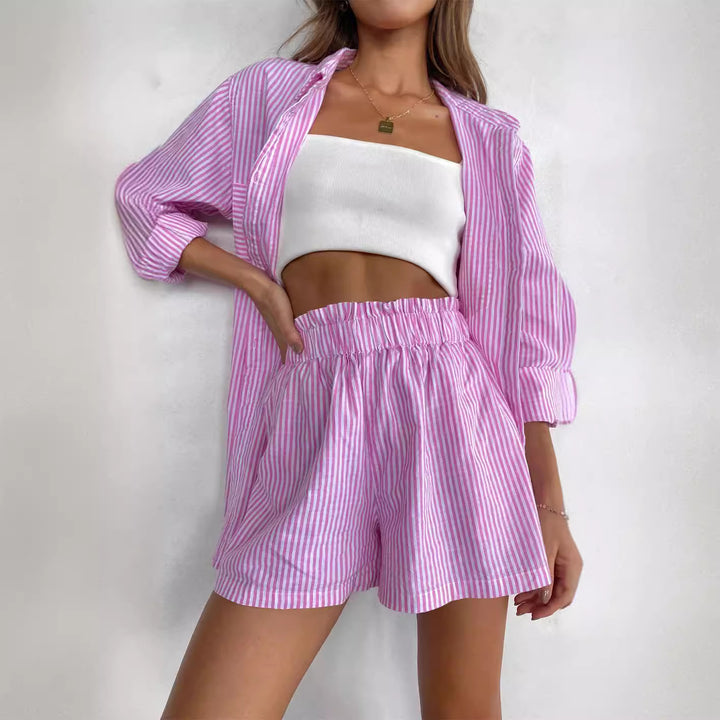 Yuna – Striped Relaxed Shirt and Shorts Set