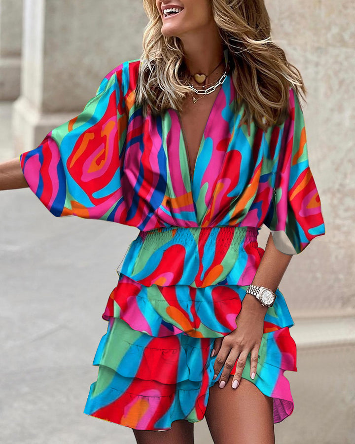 Ysmelle – Printed Ruffle Wrap Dress