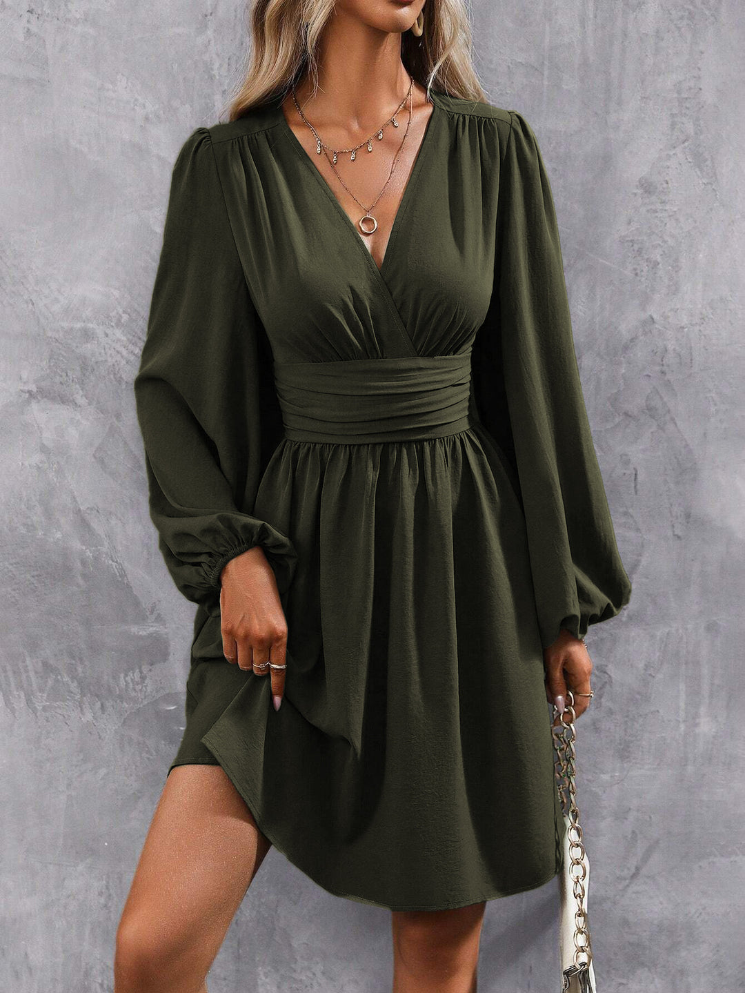 Norelle – Ruched Waist Long Sleeve Dress