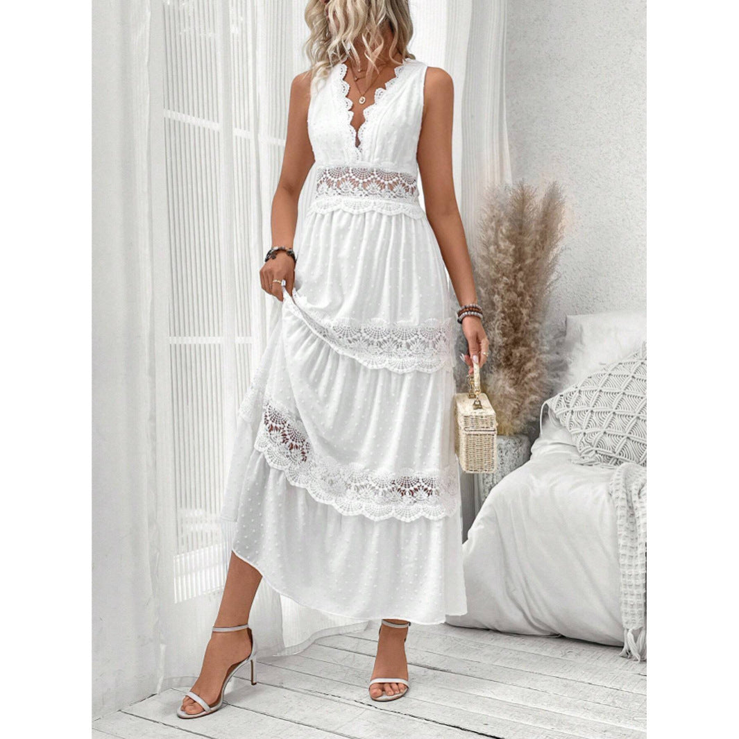 Aderyn – Sleeveless Lace Panel Midi Dress
