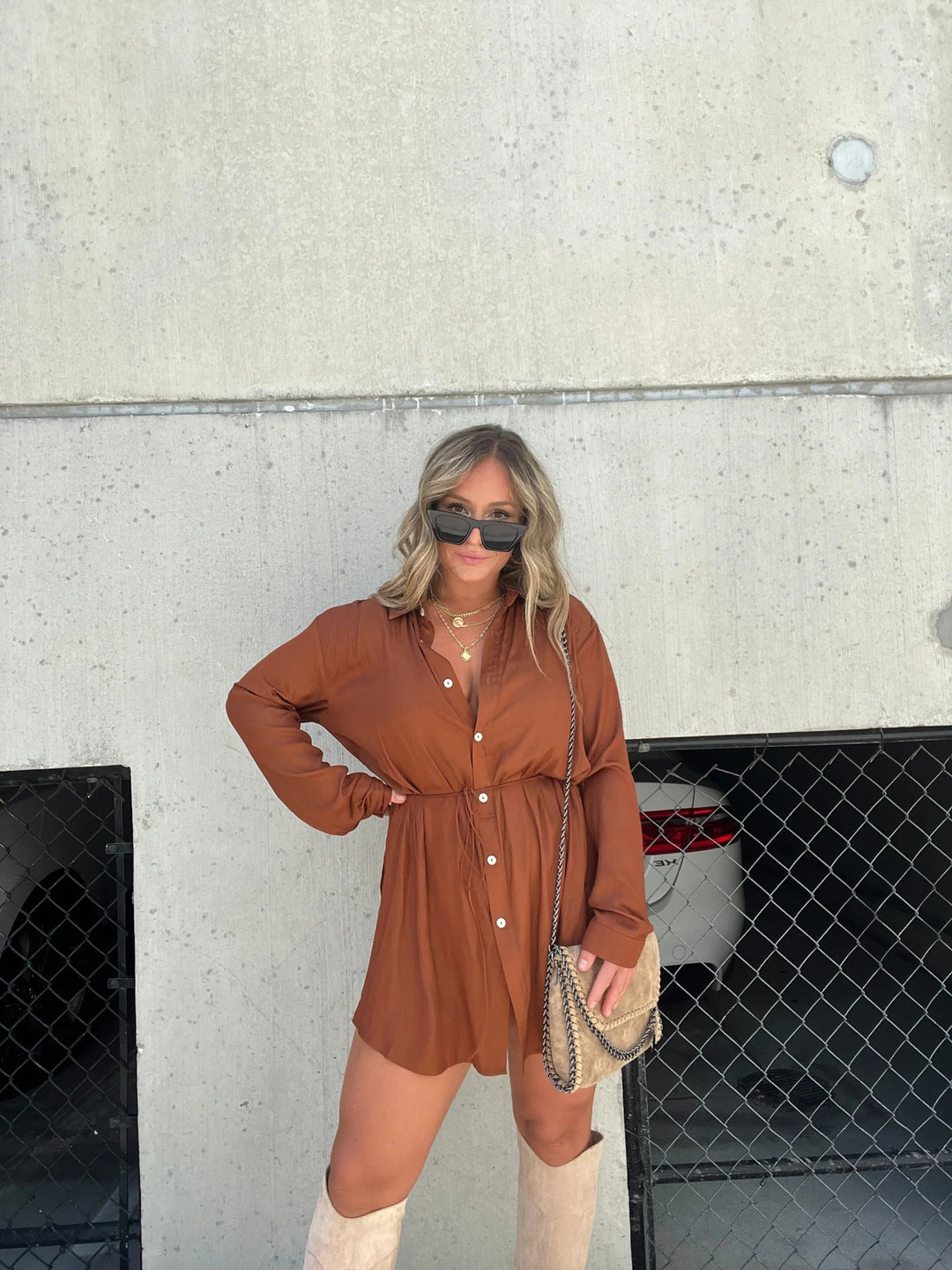 Arline – Long Sleeve Button-Up Shirt Dress