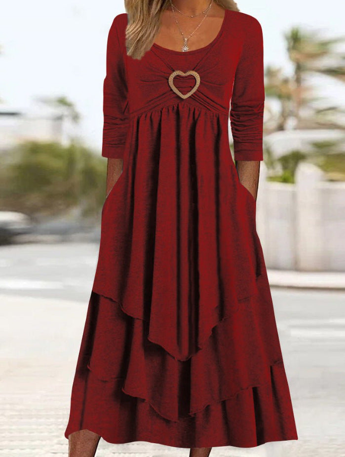 Rowena – Layered Heart Detail Midi Dress