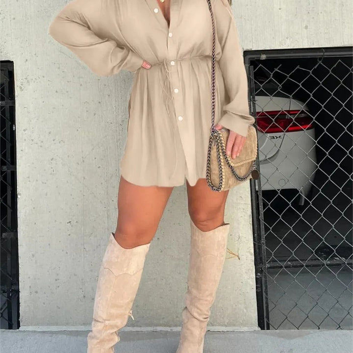 Arline – Long Sleeve Button-Up Shirt Dress