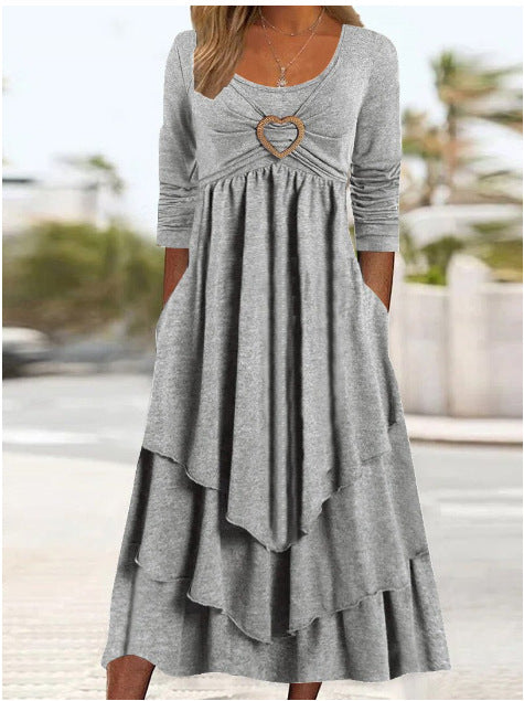 Rowena – Layered Heart Detail Midi Dress