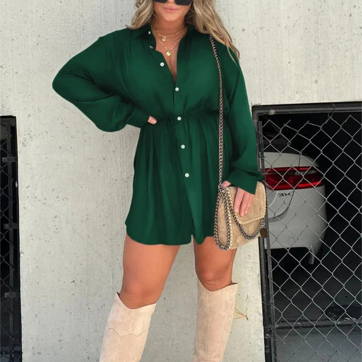 Arline – Long Sleeve Button-Up Shirt Dress