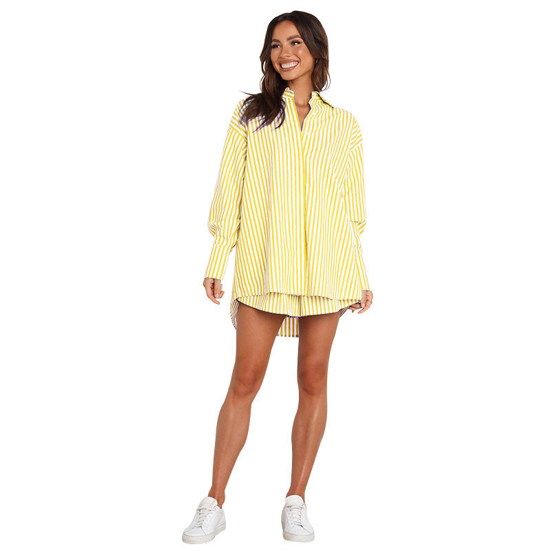 Lowenna – Striped Shirt and Shorts Co-Ord Set