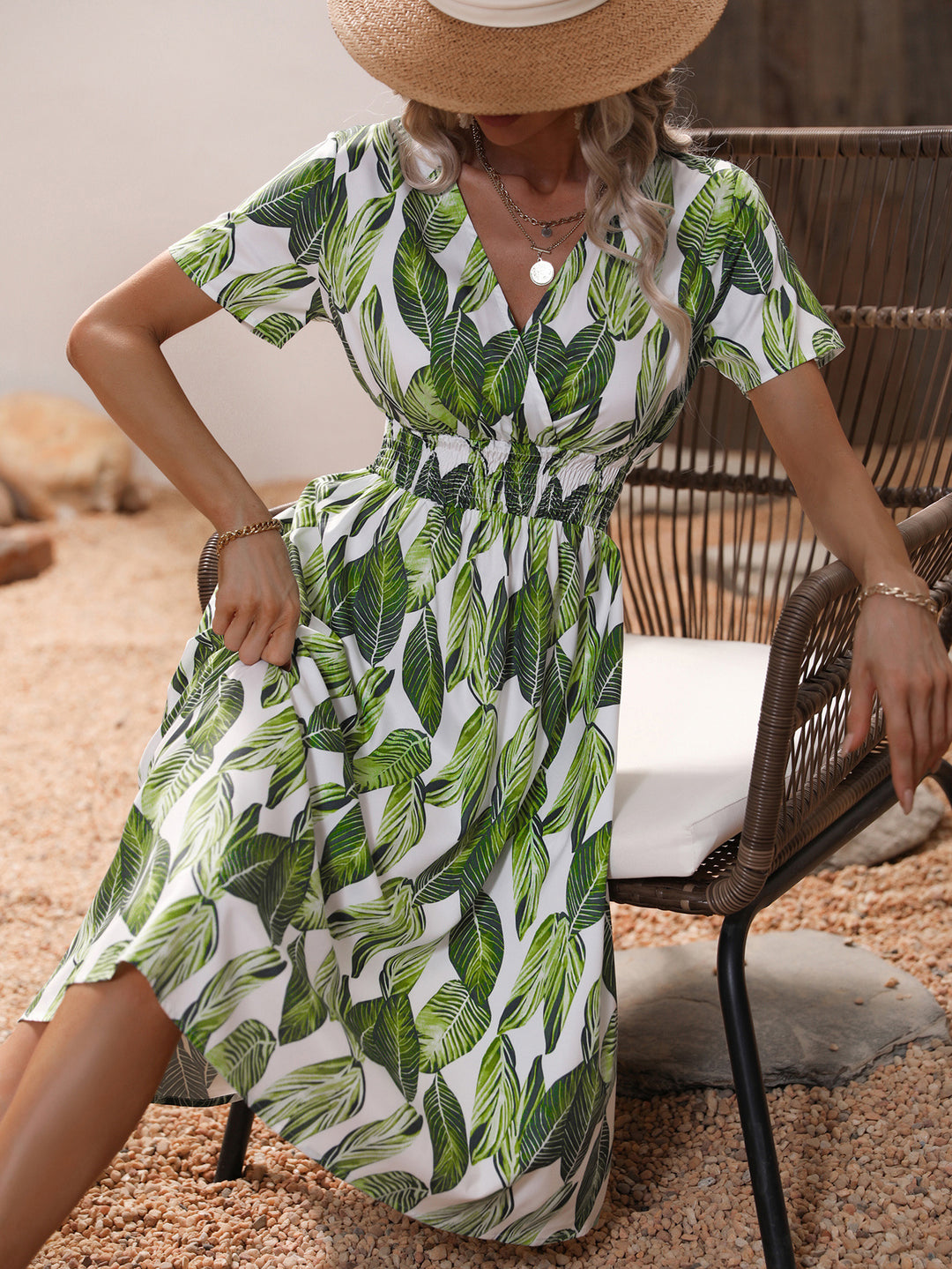 Mayumi – Printed V-Neck Midi Dress