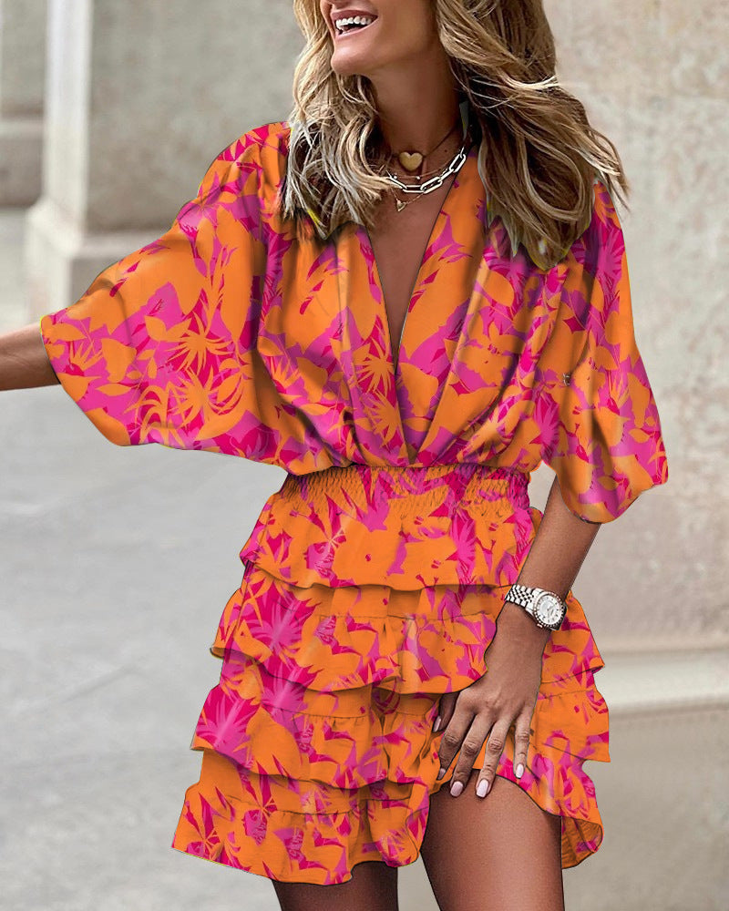 Ysmelle – Printed Ruffle Wrap Dress