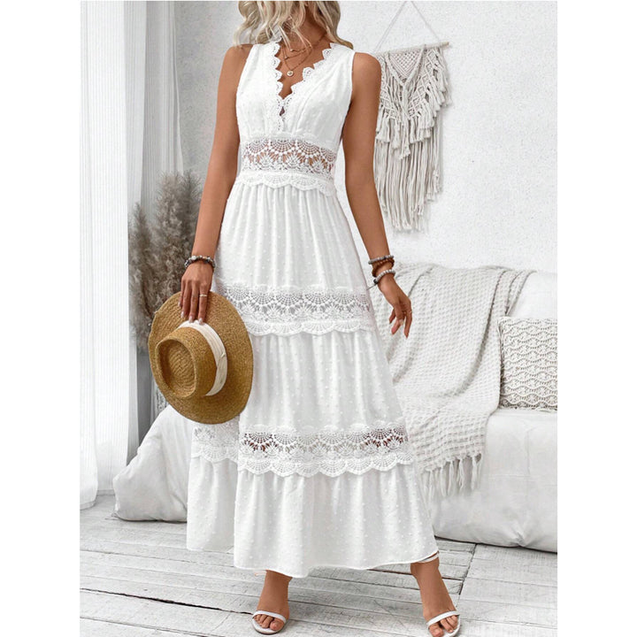Aderyn – Sleeveless Lace Panel Midi Dress