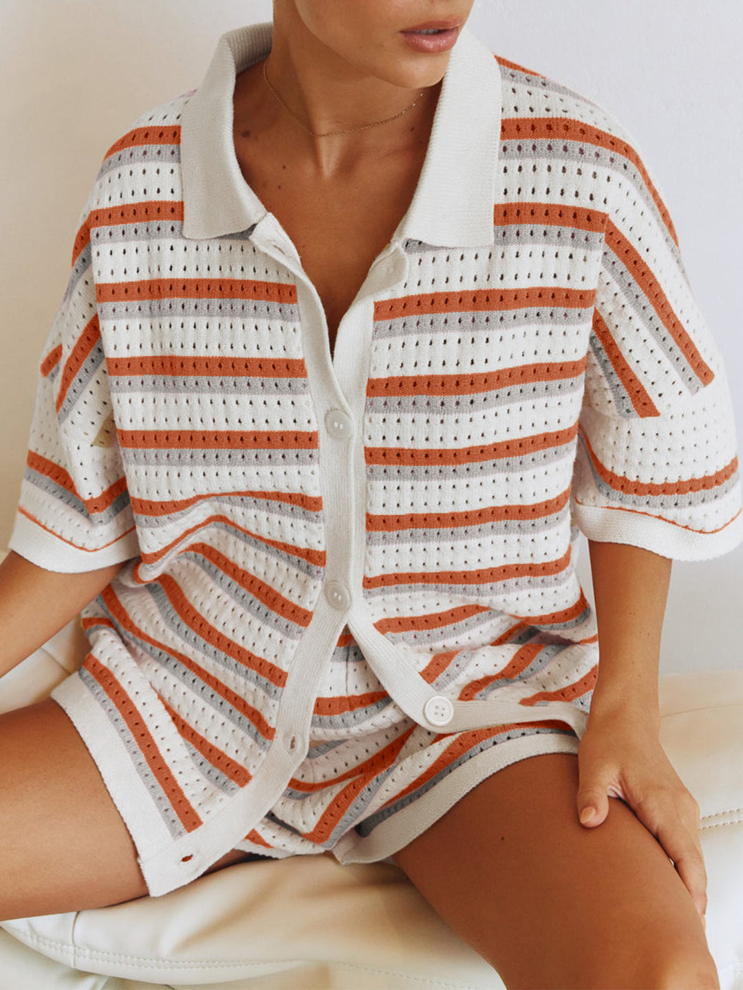 Harper – Striped Knit Button-Up Set