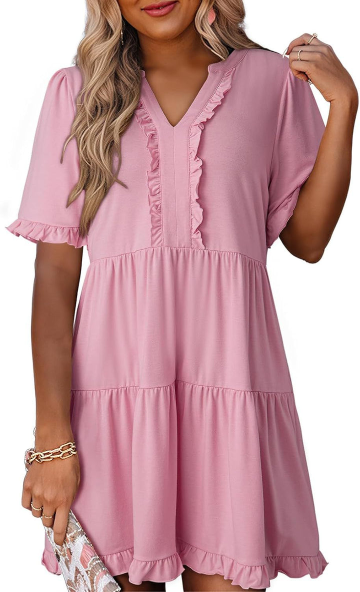 Zailie – Ruffle Trim Tiered Mini Dress